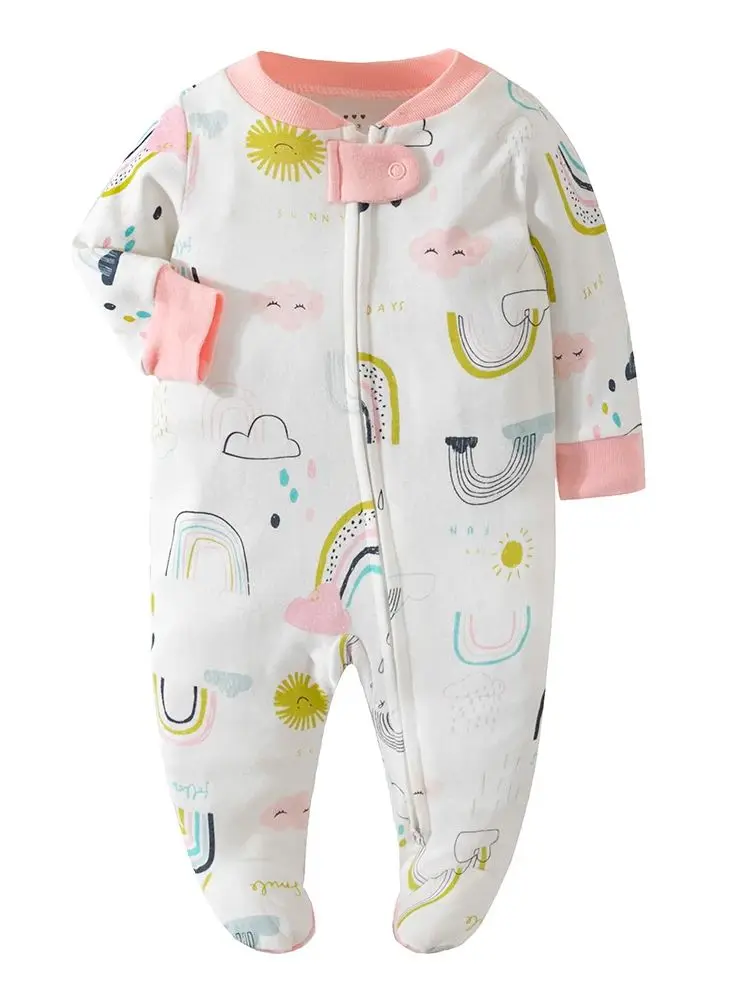 

Unisex Newborn Baby Footed Pajamas Long Sleeve Zipper Romper Cotton Jumpsuit Solid White 0-12 Months Fashion Baby Clothes