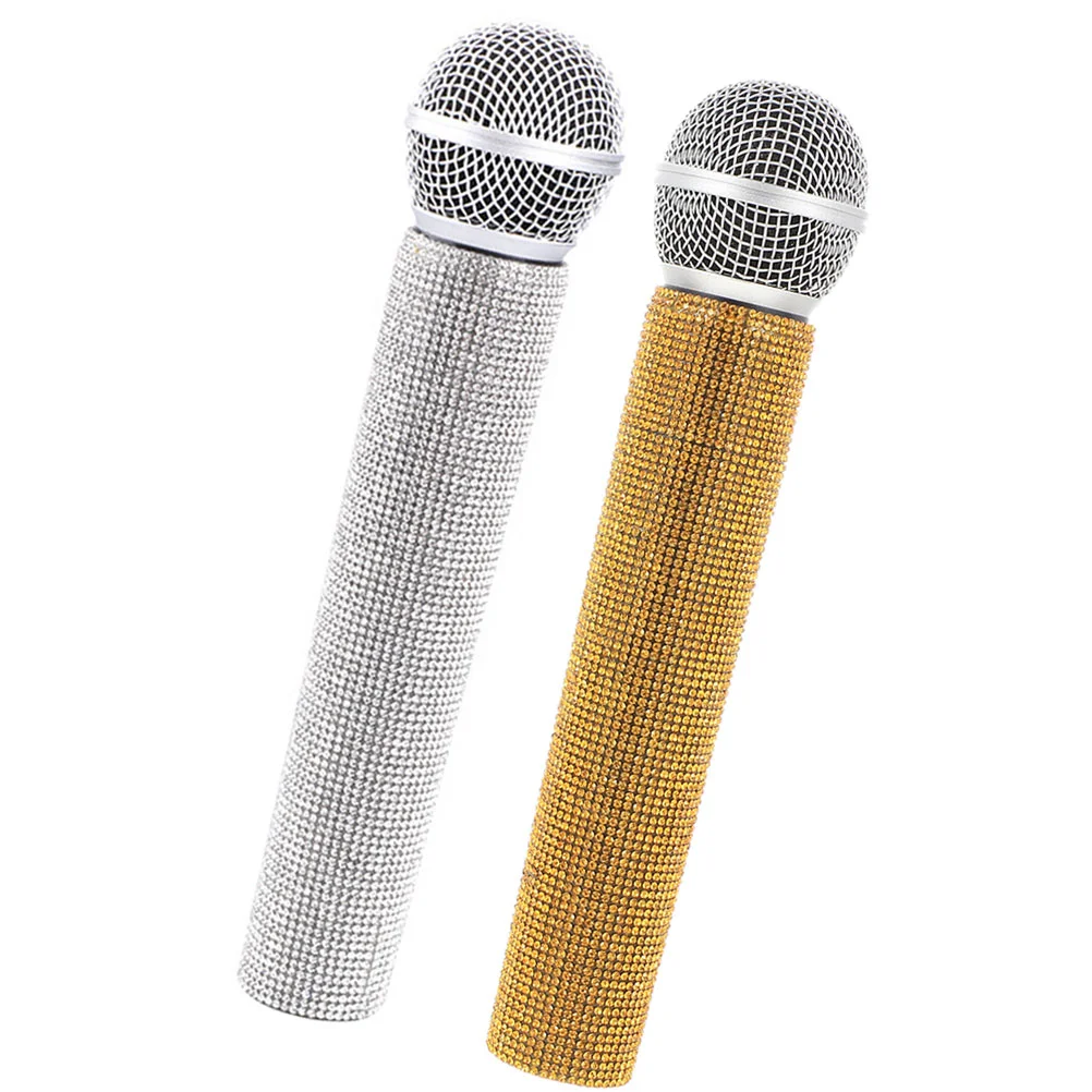 2 Pcs Play Microphone Prop Simulated Simulation Gold Diamond Pretend Toy Baby Sparkly Bling Toys