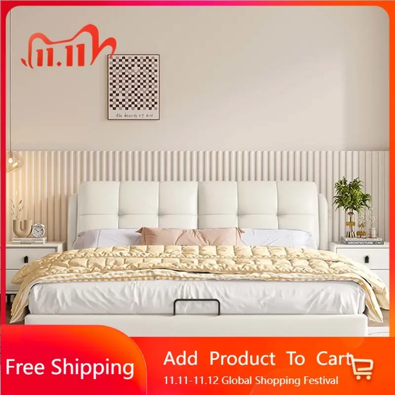Compact White Double Bed Designer Cheap Loft Storage Home Double Bed Full Size Sleeping Luxury Muebles Entrance Hall Furniture