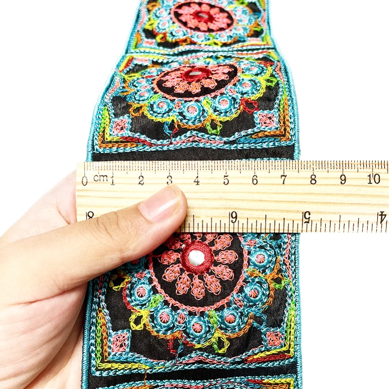 Ethnic Blue Flower Embroidery Fabric Ribbon, Handmade Clothing, Cloth, Shoes, Hats, Bags, Accessories, 7.5cm