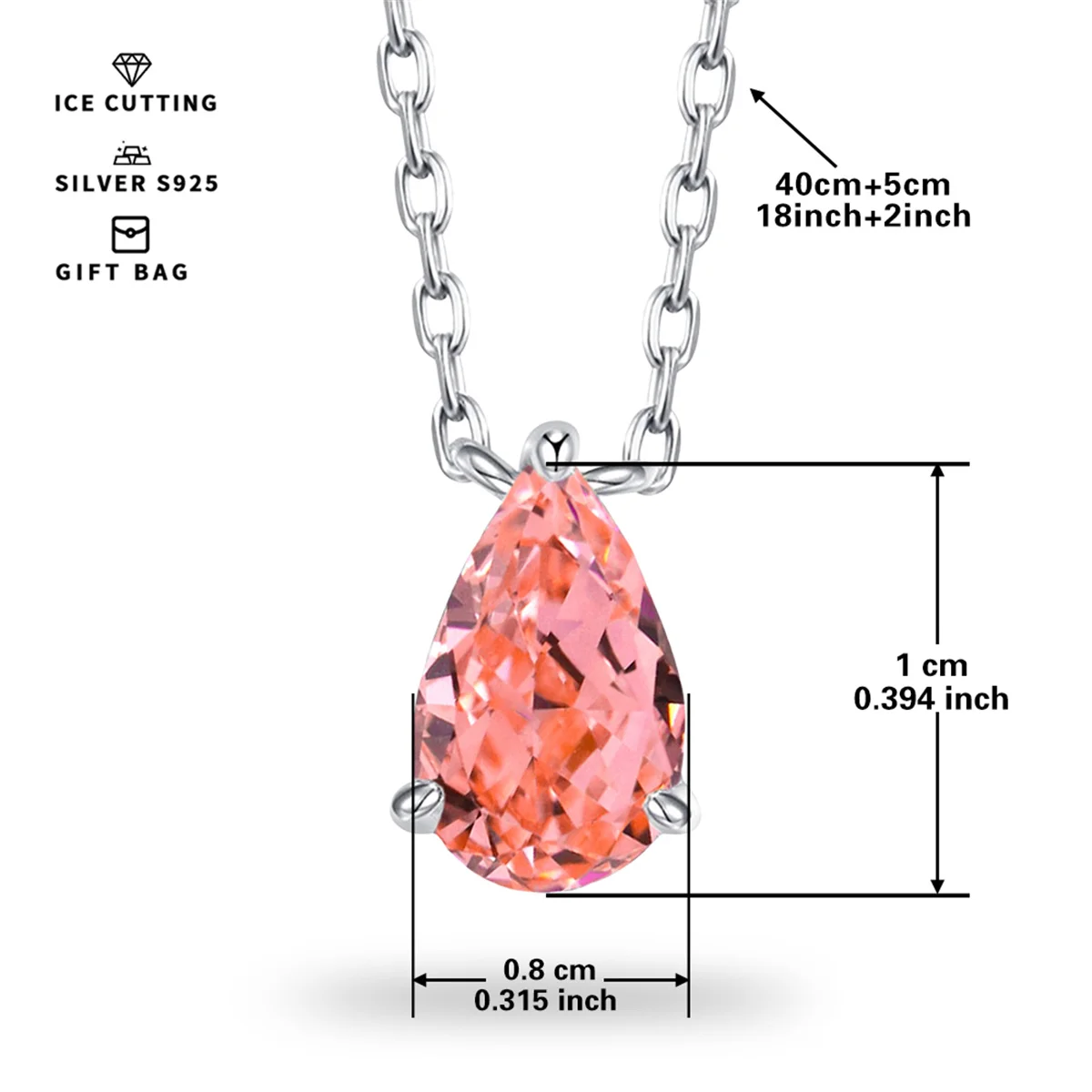 S925 silver plated platinum and golden High carbon ice cutting Padparadscha pear Zircon women's pendant necklace fine jewelry