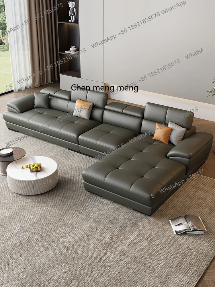 Leather sofa first layer cowhide modern simple living room corner function Italian full leather sofaJJ