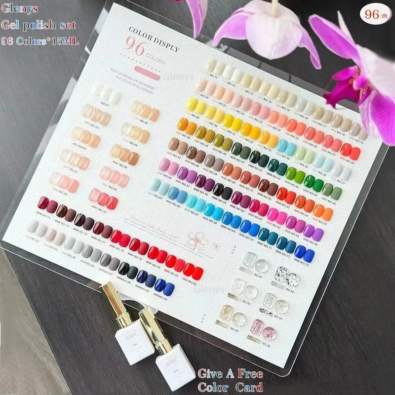 

Glenys 96 color nail polish glue This year's new semi permanent immersion gel color card UV LED nail art varnish set