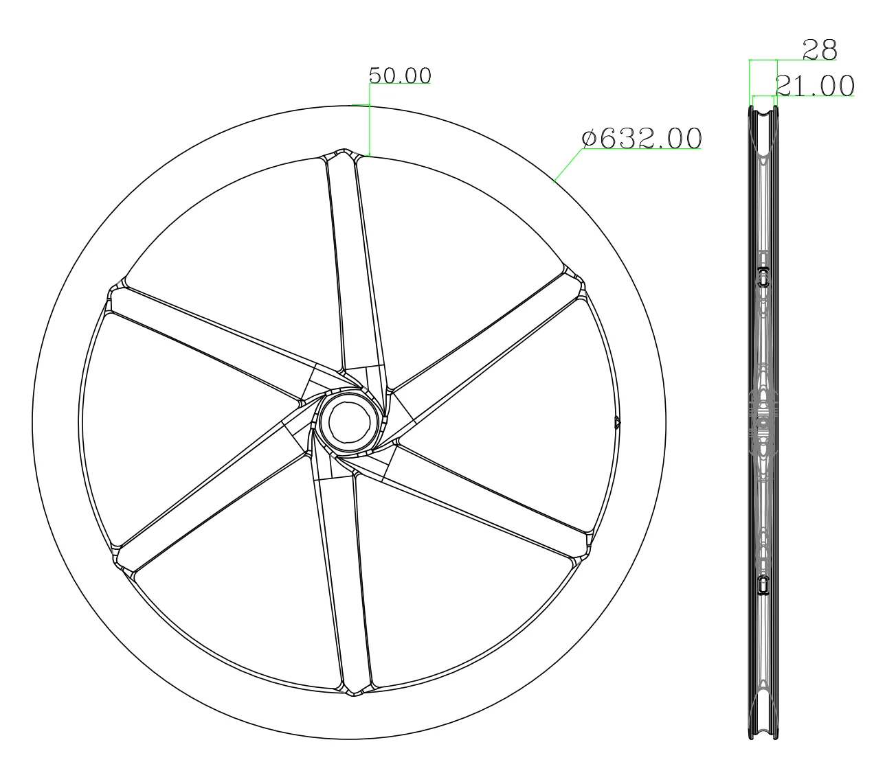 50 mm Bike Ahead-Style Super Lightweight 6-Spoke Carbon Wheel for Road Bikes - Smooth Riding, Durable, & Fast!