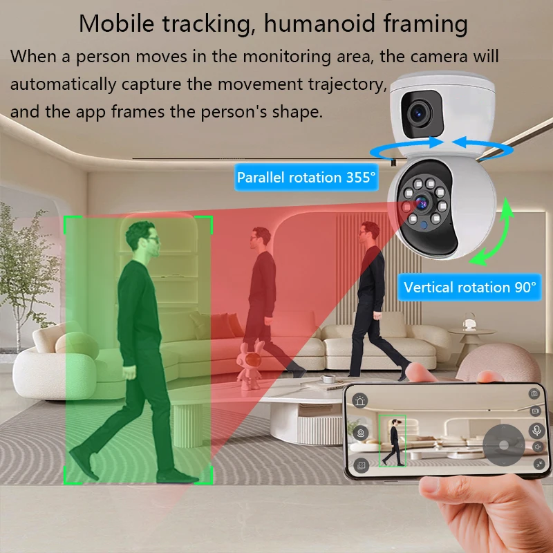 2MP Dual LENs PTZ IP Camera WiFi CCTV 360° PTZ Smart Home Security Surveillance Camera Indoor Tracking Motion  Baby Pet Monitor