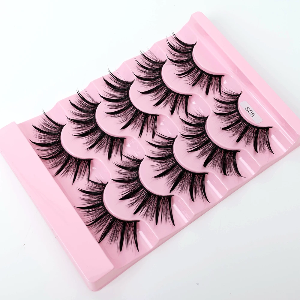Neue 5/10 Paar Natürliche Wet False Eyelashes für den täglichen Gebrauch, scharfe, dicke, künstliche, gekreuzte Make-up-Wimpern – Detail 29