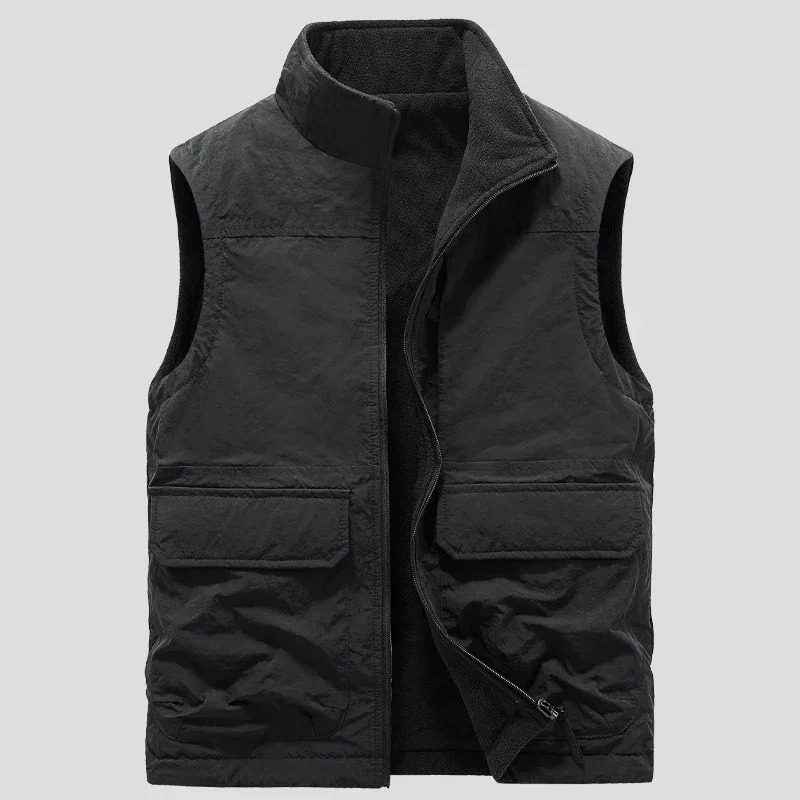 

Reversible Sleeveless Jacket Men's Vest Coat Winter Waistcoat Thick Warm Fleece Workwear Tops Cargo Vest Windbreaker New Fashion