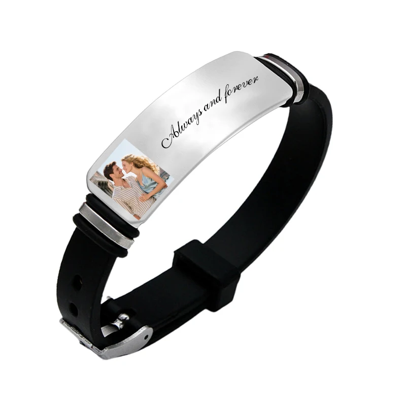 Customized Photo Text Bracelet, Personalized Silicone Wristband