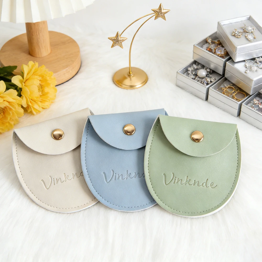 

50/100Pcs 7.8x8.5cm PU Leather Packaging Bags Custom Logo Flap Snap Bag Jewelry Gift Pouch for Necklace Earrings Bracelets Ring
