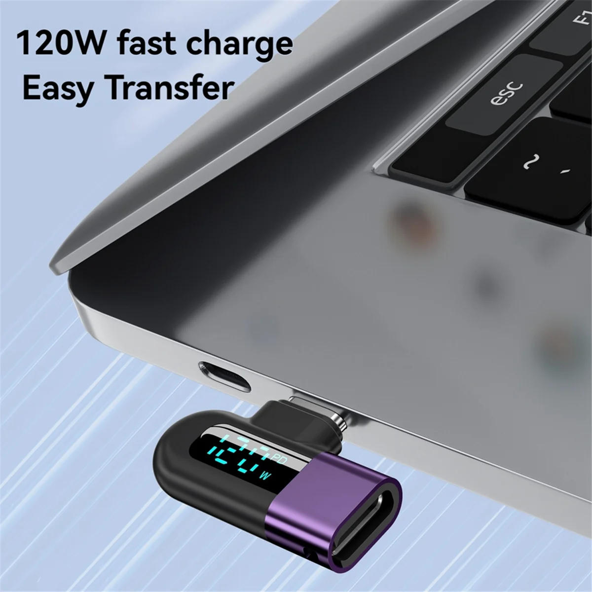 Elough 디지털 디스플레이 C타입-C타입 OTG 어댑터, 120W 고속 충전 USB C 케이블, USB2.0 커넥터, 검정색, 6A