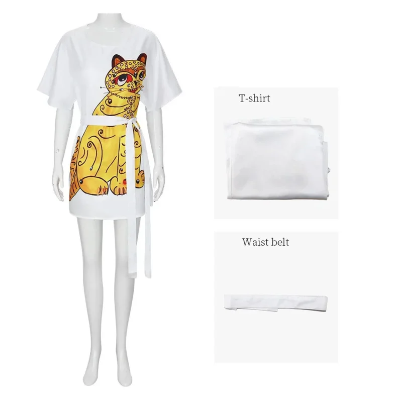 2025 yiyi تأثيري فتاة تمويه أني فريد أغنثا القط فيلم 70s المرأة زي فستان عتيق تي شيرت B