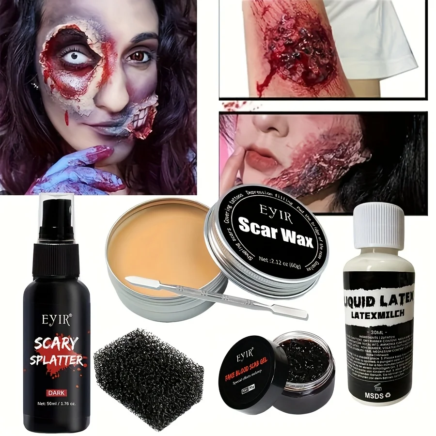 Halloween SFX Makeup Kit Scar Wax Fake Blood Gel Special Effects Makeup Set for Cosplay Party Stage Costume Face Body Art Supply