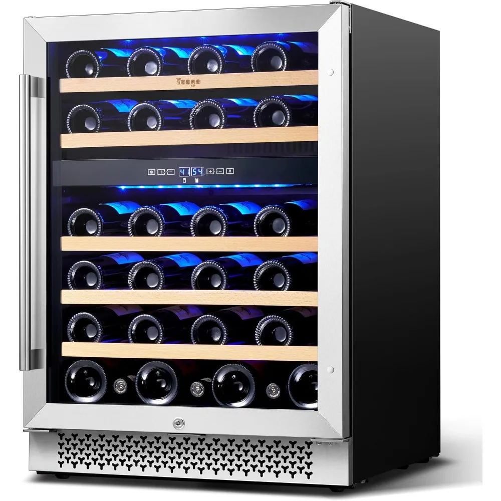 Wine Fridge & Cooler 24 Inch Dual Zone Wine Cooler 47 Bottles,Safety Lock, Built-in, Under Counter or Freestanding Fridge