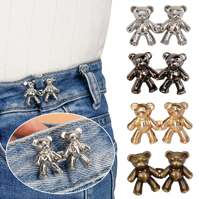 1 Pair Adjustable Jean Button Waist Closing Buckle Snap Bear Shaped Pants Buckle Extender Replacement Jeans Button Attacher Pins