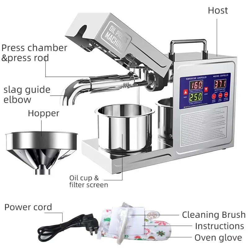 DIVEDEER 820W Automatic Stainless Steel Oil Press  Intelligent Temperature Control Cold And Hot Oil Extraction Sesame Coconut