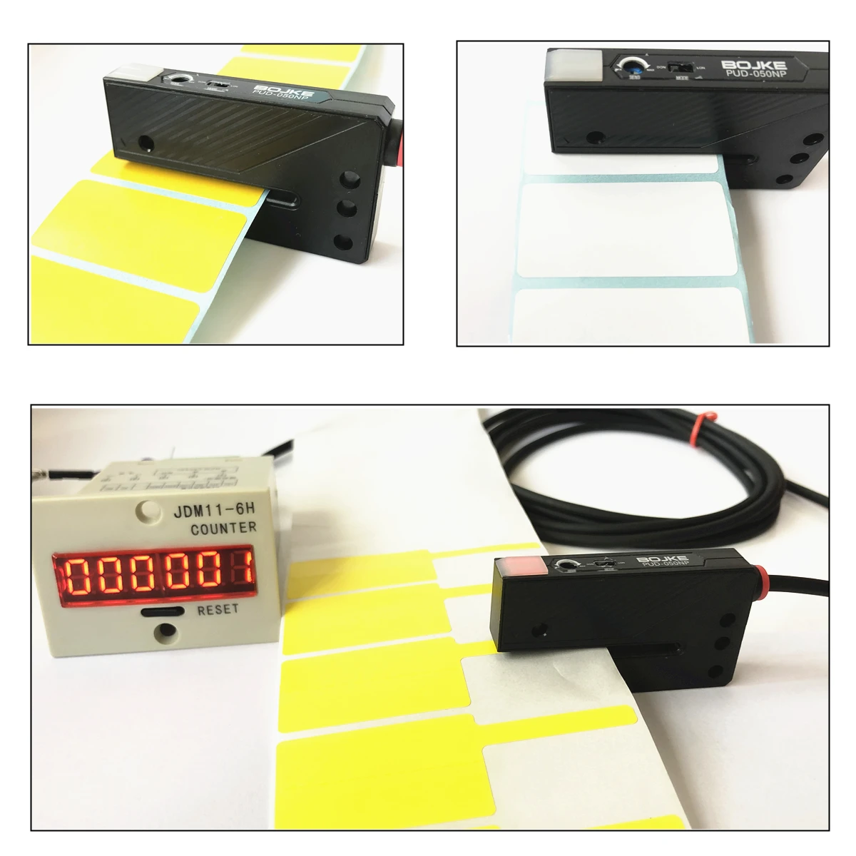 Etiketten-Lichtschrankensensor NPN PNP PUD-050NP NO NC Selbstklebender Etikettenstreifen Mengenzählererkennung Identifizieren Sie den Rückstoßring – Detail 11