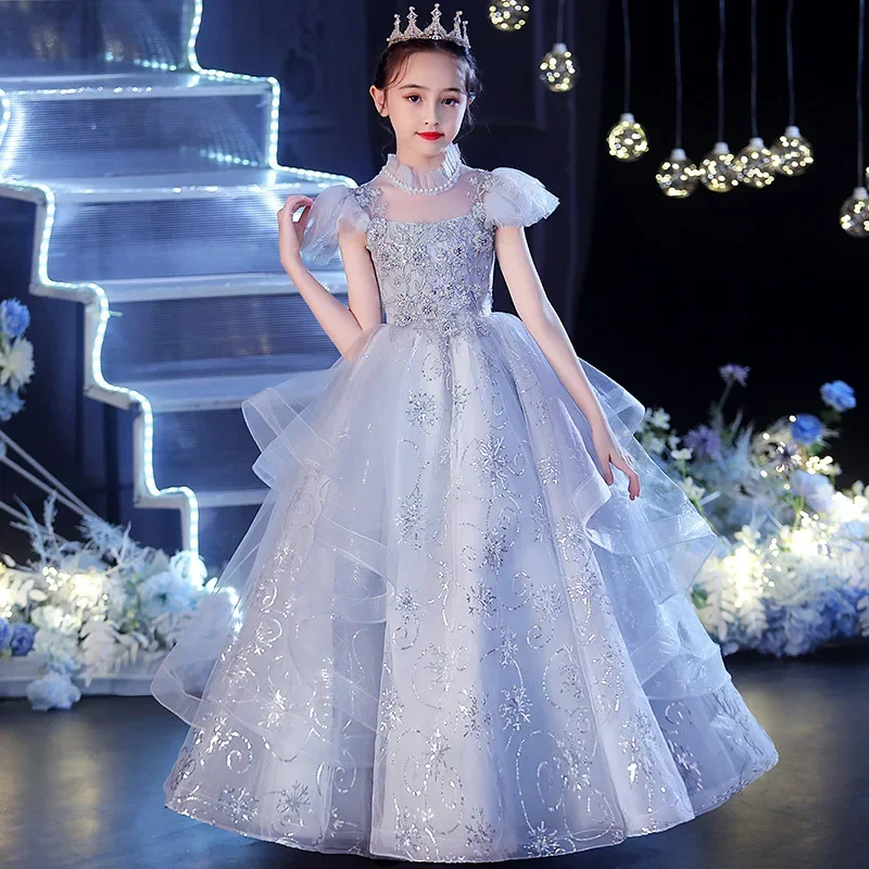 

Girl's Evening gown for 3-14 years elegant Catwalk show Princess Dress Children's Host Birthday Piano Performance Dress Spring