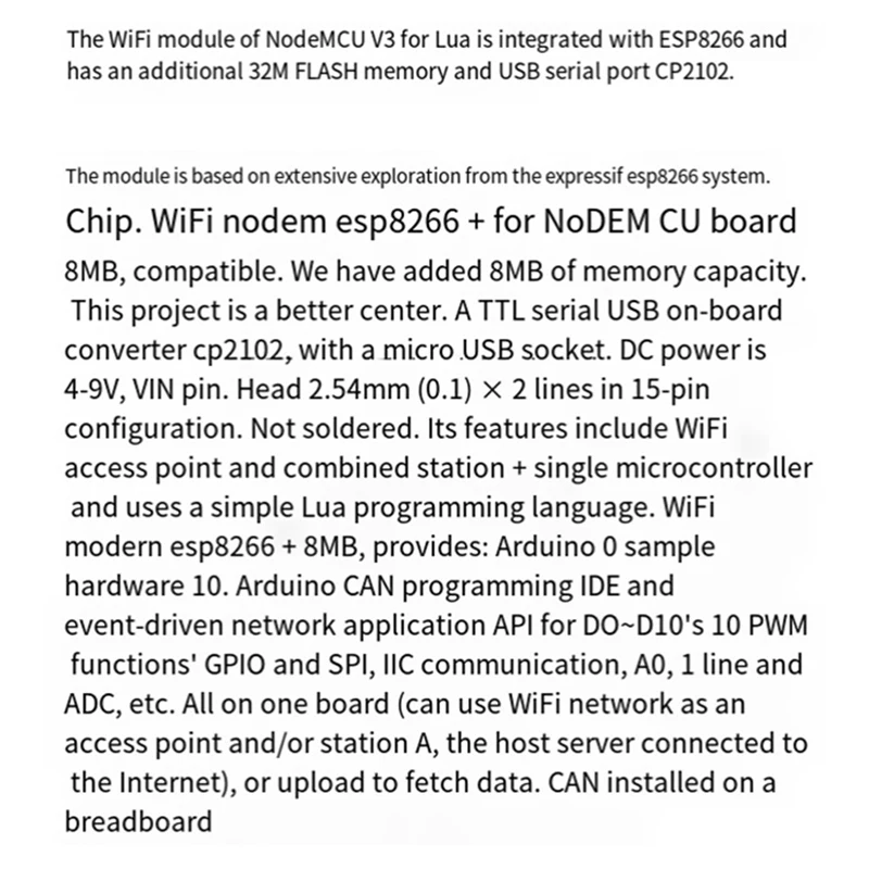 Super Sale CP2102 ESP8266 Board NodeMCU V3 CH340/CP2102 Lua WIFI Module + Memory 32M Flash + USB-Serial CH340G