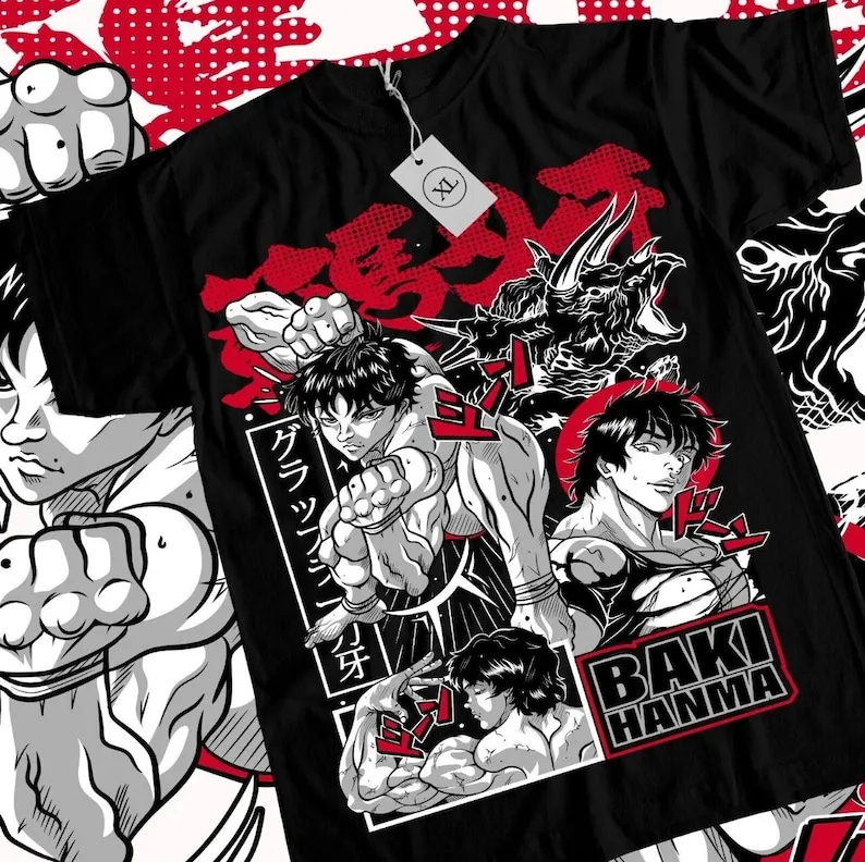 

Baki Hanma T-Shirt Baki the Grappler Yujiro Boxing Gym Anime Gift Shirt All Size