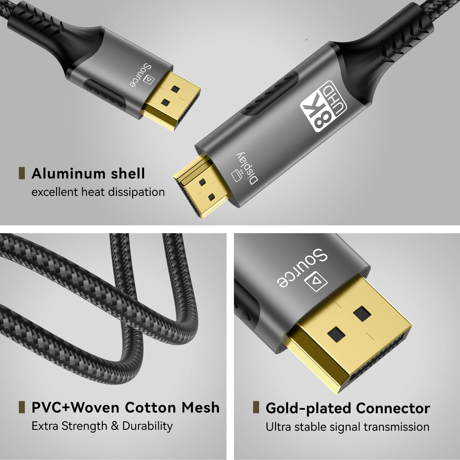 8K DisplayPort to HDMI compatible Cable 60Hz dp1.4 to hdmi2.1 Video Audio Cable for HP Dell Lenovo ThinkPad notebooks