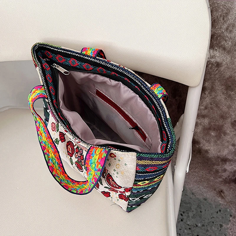 Trendy Elephant Embroidery Handbag Owl Canvas Women Shoulder Bags Animal Ethnic Handbag Female Tote Bag