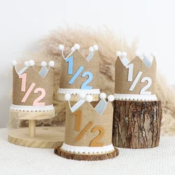 Boho 1/2 Birthday Crown Hat 6 Months Handmade Linen Hat Party Decoration Celebration Hat Photography Prop for Girls and Boys