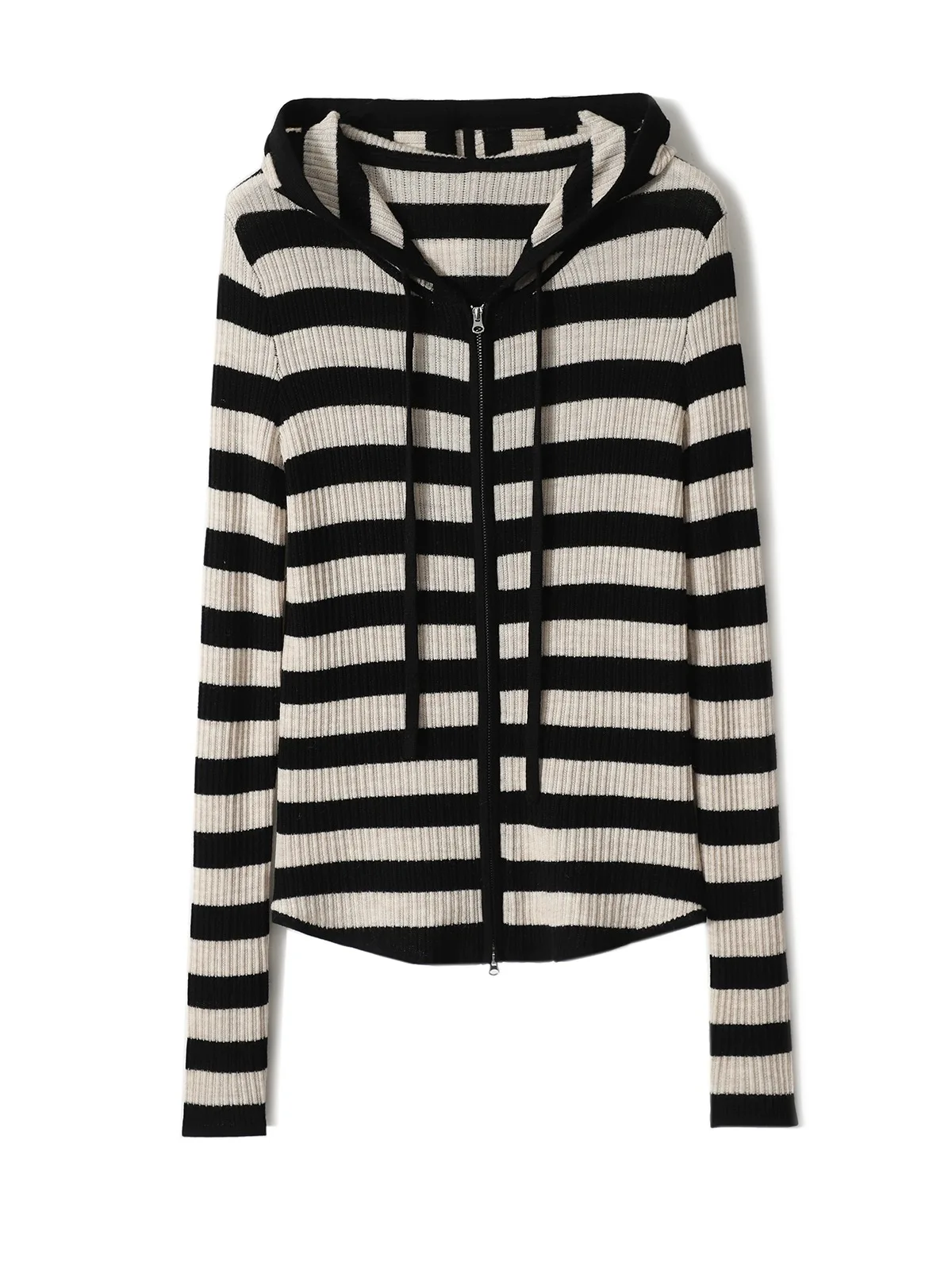 

Stripe Color Matching Hooded Knitted Cardigan For Women's 2023 New Slimming Paper Sheet Thin Zippered Sweater Outerwear Hoodie