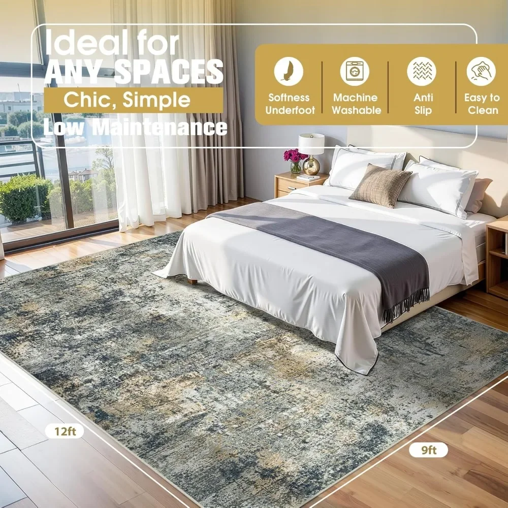 سجاد منطقة 9 × 12 قابل للتخصيص لسجادة غرفة المعيشة قابل للغسل: سجادة كبيرة تجريدية لغرفة الطعام وغرفة النوم غير قابلة للانزلاق 9 × 12 Ind
