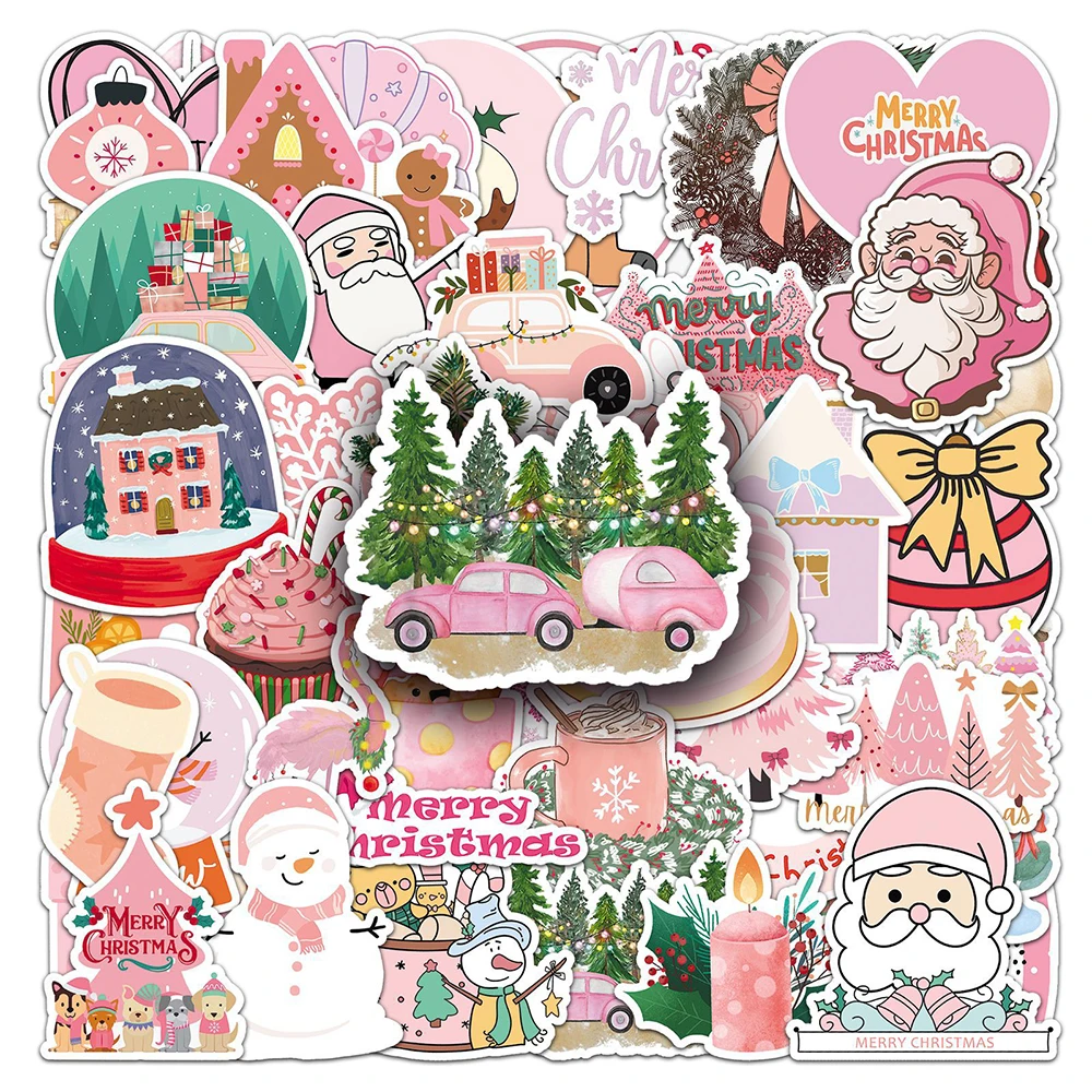 10/30/50pcs Pink Christmas Cute Santa Claus Stickers Cute Toys Decals Decoration DIY Phone Fridge Suitcase Skateboard Bike Gifts