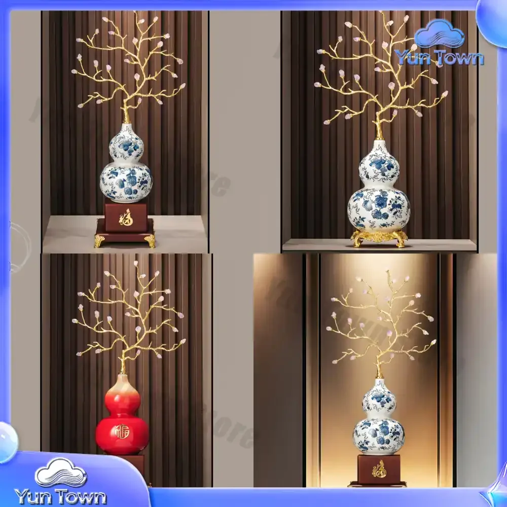 Blue and white porcelain lucky gourd ornament entrance decoration high-end atmosphere living room aisle housewarming gift