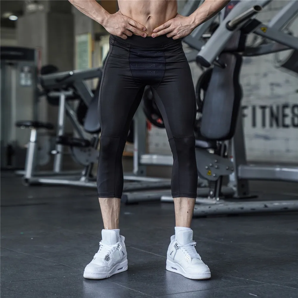 GANYANR Running Tights Men Fitness Training Track Compression Sweat Wicking Breathable Leggings Summer Jogging quick dry pants