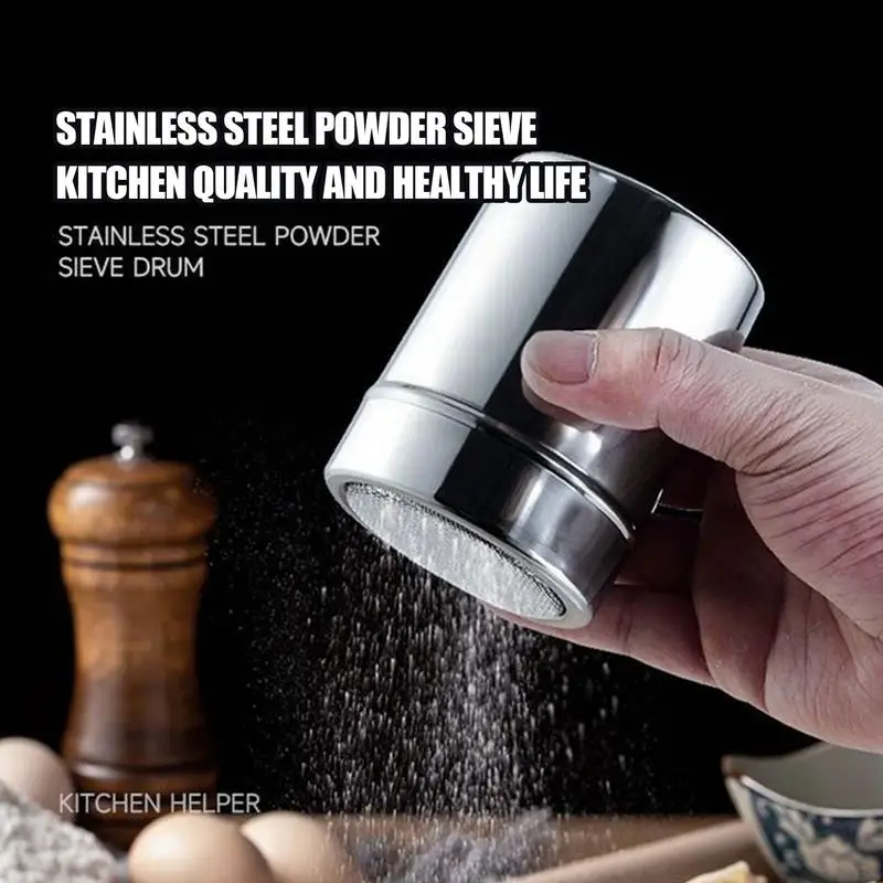 new Stainless Steel Sprinkle Powder Icing Sugar Cocoa Sugar Chocolate Flour Duster Shaker Tool Seasoning Bottle for Spices