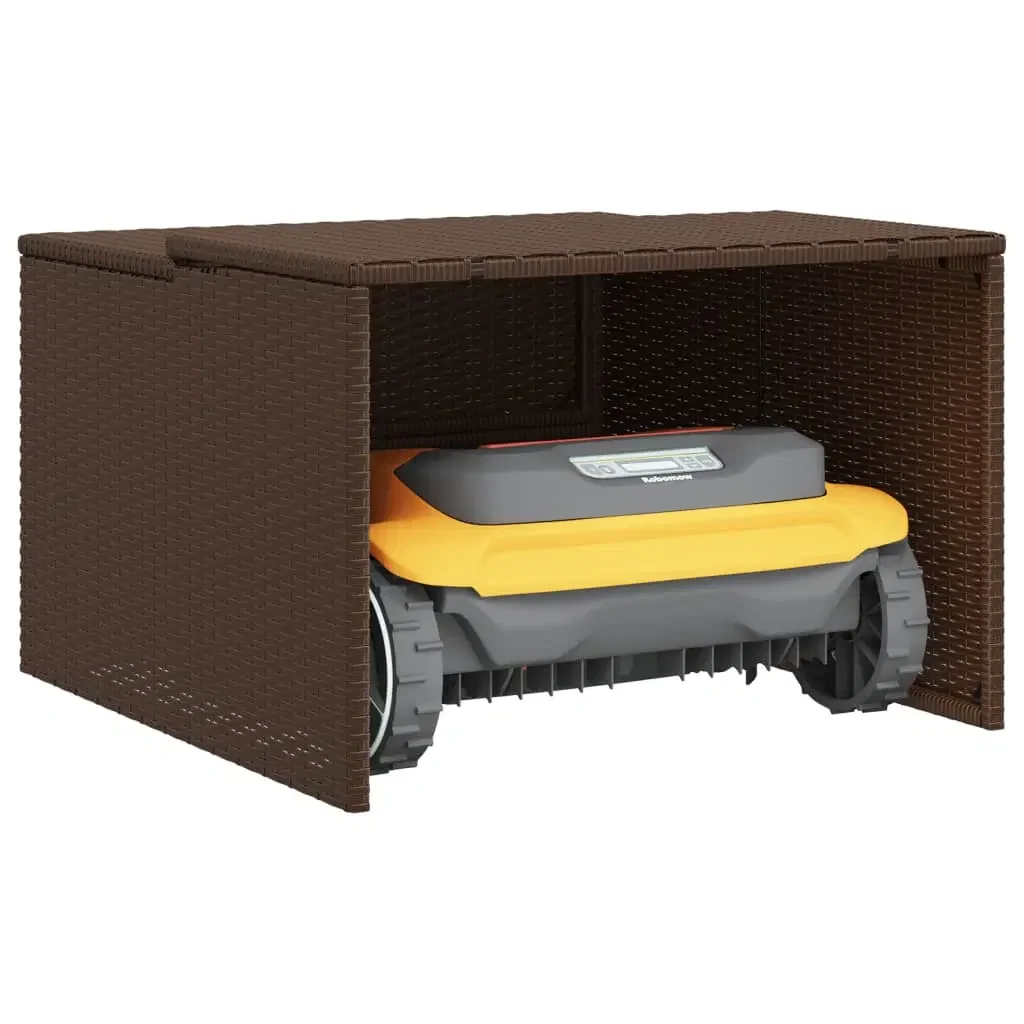 Robot Mower Garage Brown 33.9"x35.4"x20.5"/22.4" Poly Rattan Outdoor Robot Mower Garden Shelter