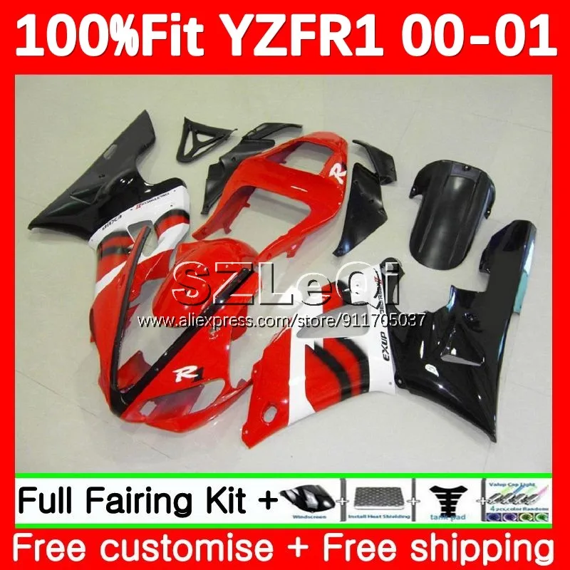 Injection Body For YAMAHA YZF R1 YZF R 1 1000 CC YZF-1000 YZFR1 00 01 129No.10 YZF1000 YZF-R1 2000 2001 OEM Red black Fairing