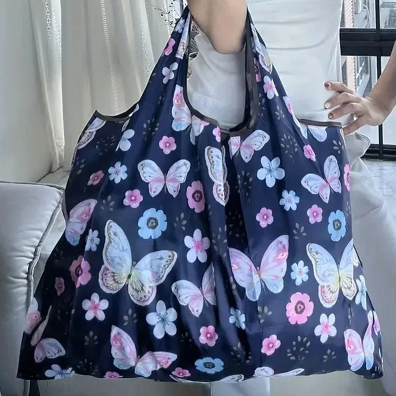 Folding Shopping Bag Butterfly Flower Printing Grocery Bag Eco-friendly Reusable High-capacity Portable Tote Bags 2024 New