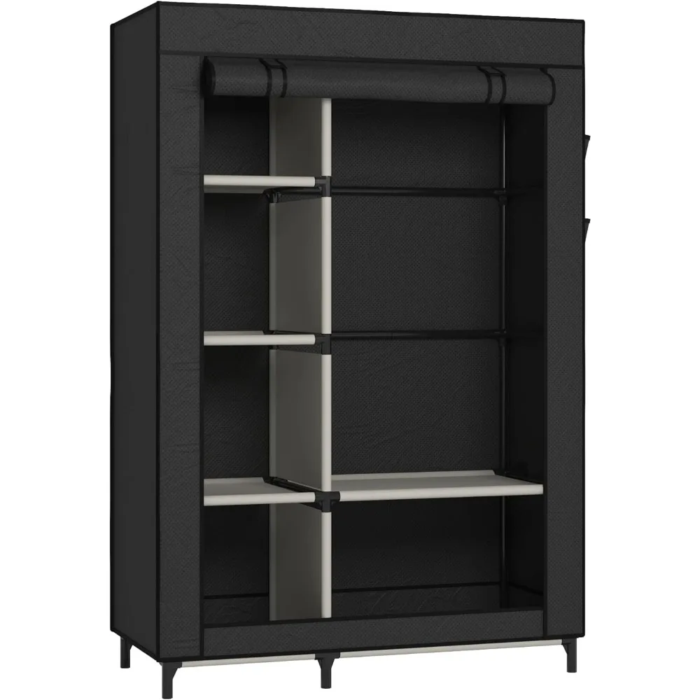 Armadio portatile in tessuto non tessuto con 6 ripiani e binario sospeso per riporre i vestiti