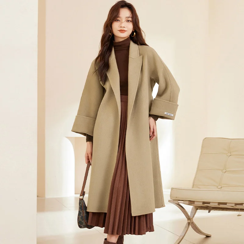 WinvyNee 2024 New Long Women Wool Coats with Belt Double-sided Wool Overcoat Women's Long Length High-end Lapel Coats H1343003