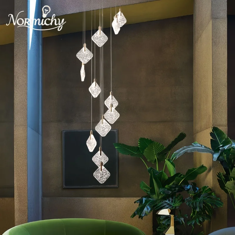 

Duplex Stairwell Crystal Long Chandelier Light Luxury Empty Loft Celebrity Rotating Simple Living Room Hollow Villa Light