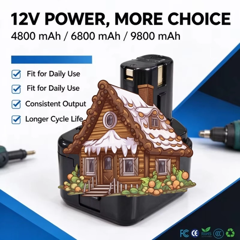 12V 4800/6800/9800mAh Cordless Drill Replacement Battery Compatible With Hitachi WR12DMR CD4D DH15DV C5D Power Tool SpareBattery