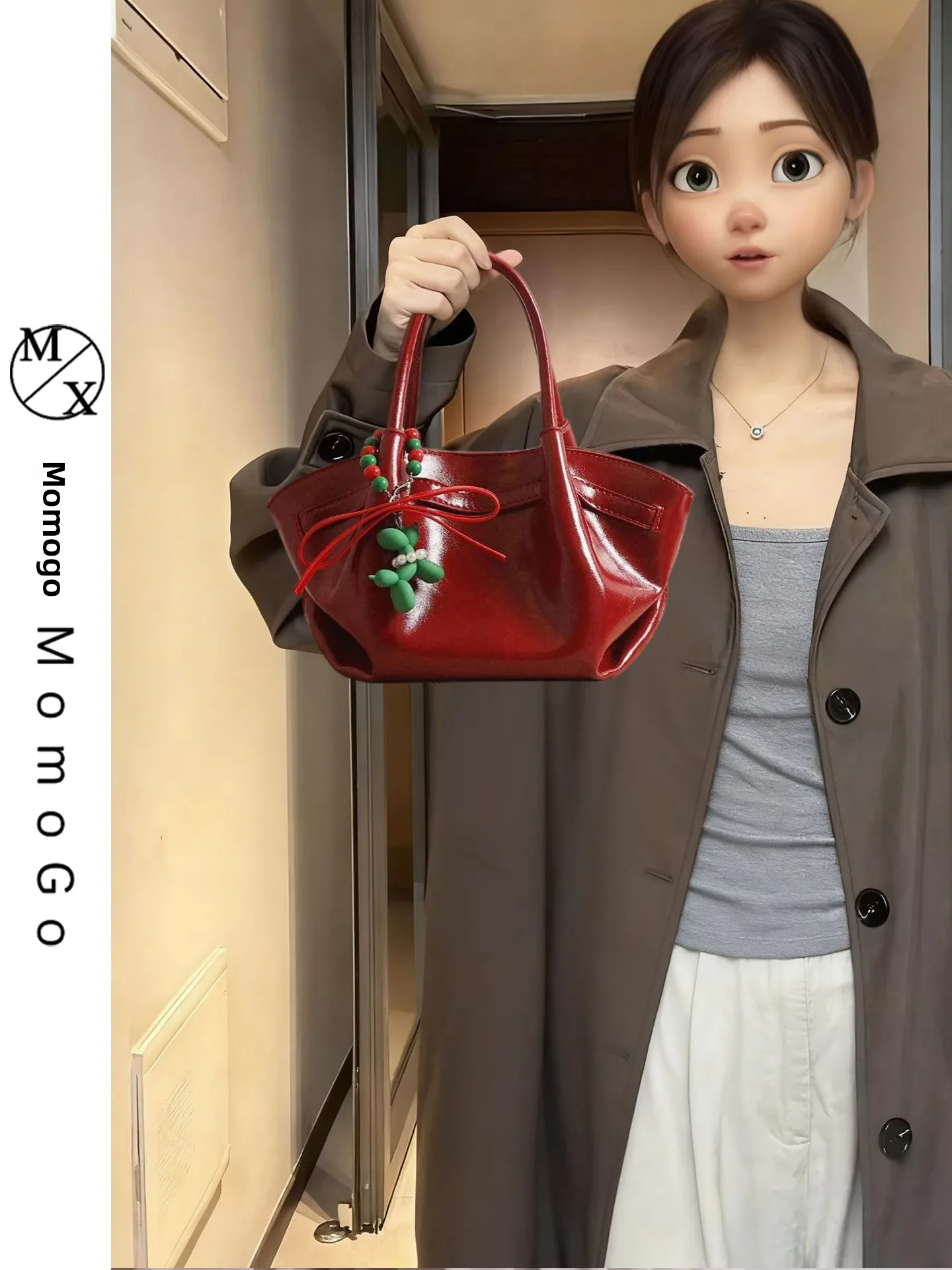 

Red Wedding Bag Oil Wax Dumpling ape Crossbody Handbag for Women Casual Simple Sle Commuter Bag Square ape PU Leather
