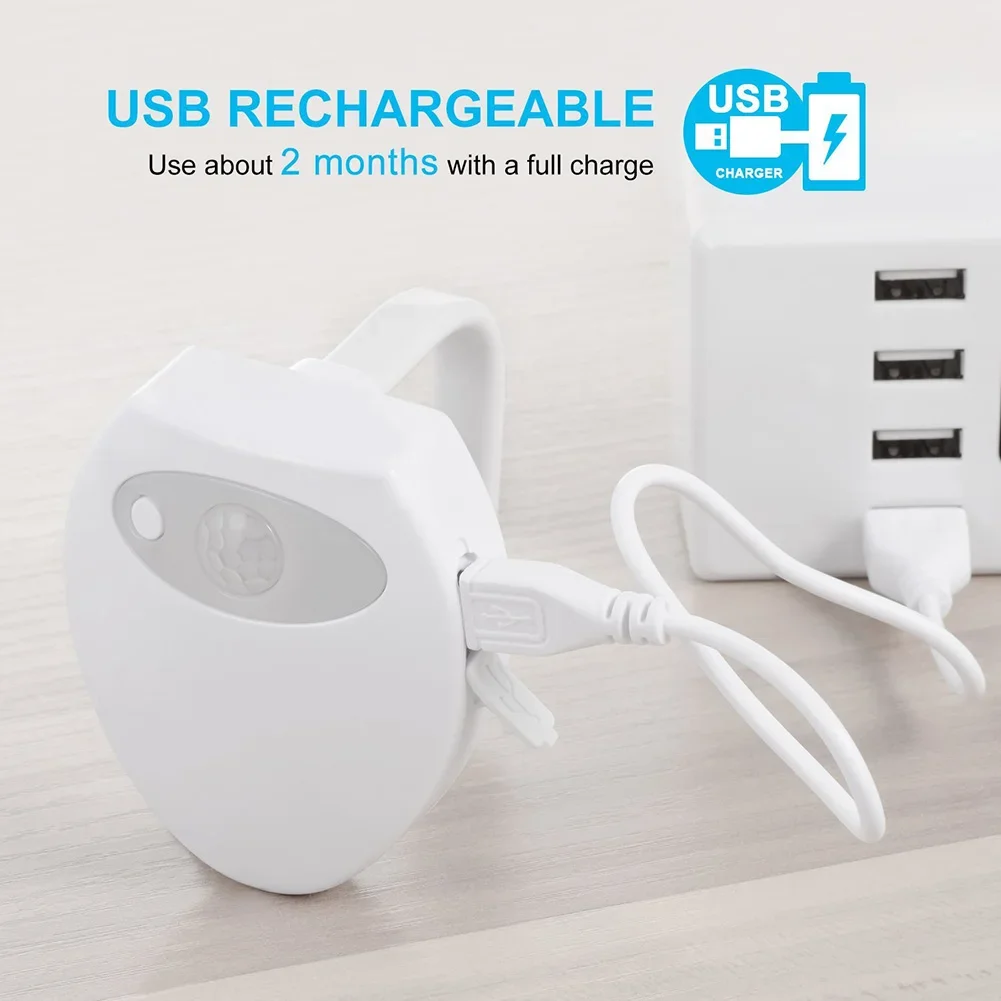 

Toilet Light WC USB Charging Waterproof Backlight For Toilet Bowl 8 Colors Smart PIR Motion Sensor LED Night Light For Bathroom