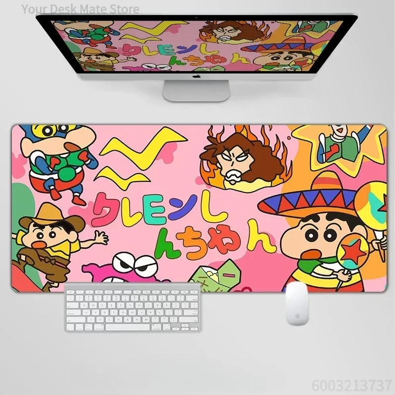 Anime Crayon Shin‑chan Large Mousepad, Rubber Non‑Slip Stitched Edges Desk Mat, Cute Cartoon Character Extended Keyboard Mouse P