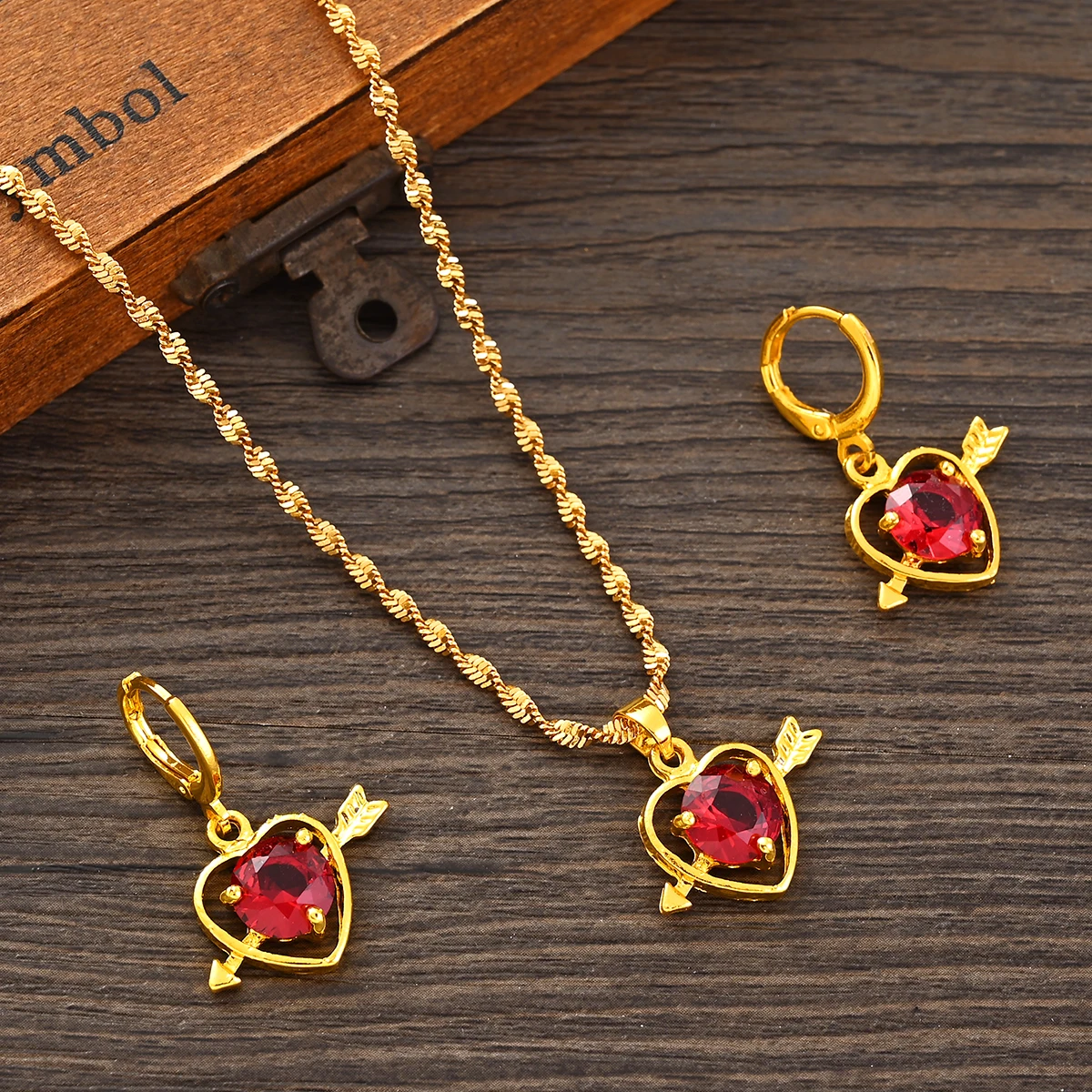 18k Gold Plated Africa dubai Cute Necklace pendant Earrings Wedding Birthday Party Jewelry Sets For Women Girl Gifts