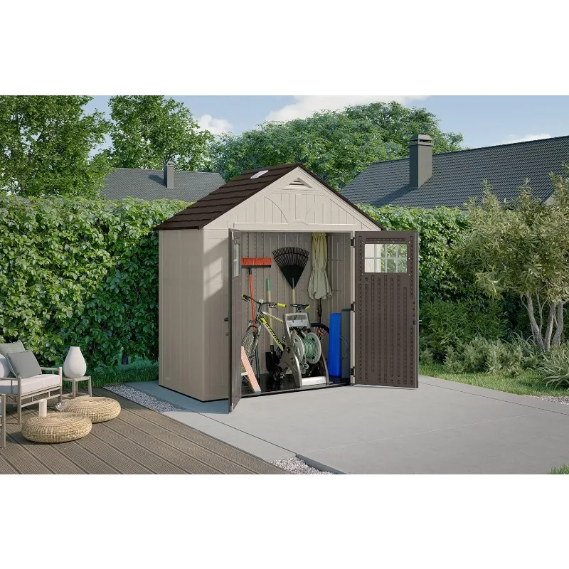 

4' x 8' Heavy-Duty Resin Tremont Storage Shed with Reinforced Floor, Skylights for Natural Light, Lockable Double Doors