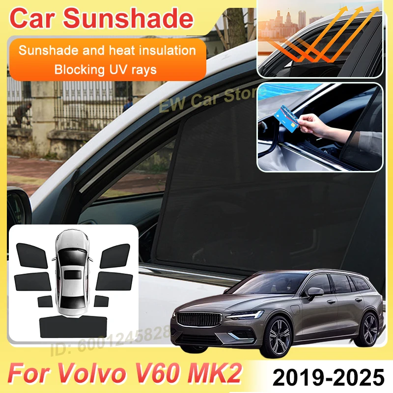 

Car Mesh Sunshade For Volvo V60 2020 Accessories MK2 2025 2019~2025 Sunscreen Window Windshield UV Magnetic Sun Shade Visor Part