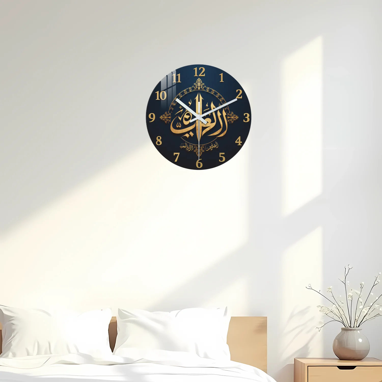 Arabic Calligraphy Dark Blue Wooden Wall Clock, 10-24inch Silent Wall Clocks, Aa Battery Powered, Suitable for Living Room, Bedroom, Study Room, (Batteries Not Included) Mother's Day, Easter