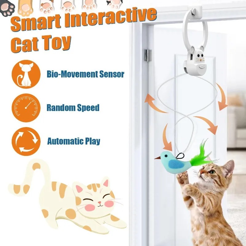 Door Hanging Retractable Cat Toy Clip On Interactive Feather Teaser Automatic Swing Play Accessory
