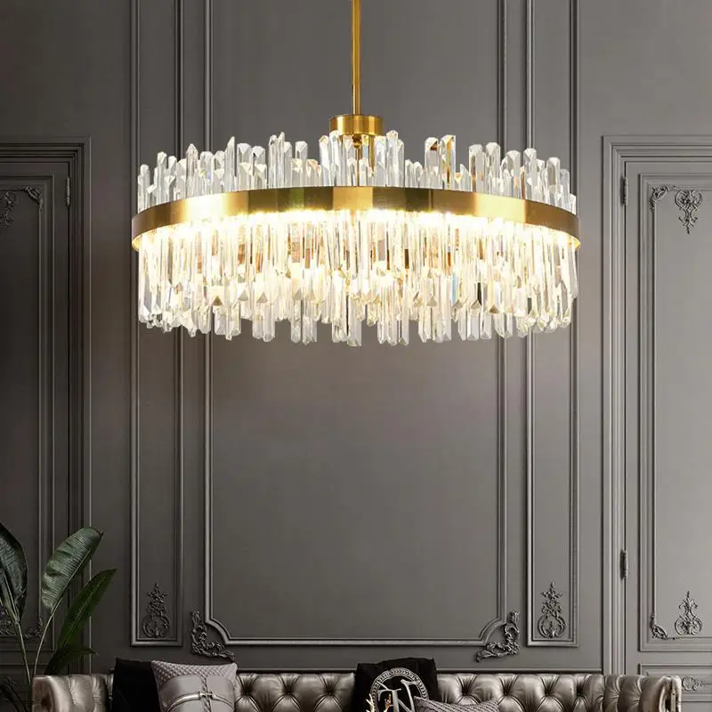 New Modern LED K9 Crystal Pendant Light Nordic Gold Round Chandeliers Bedroom Living Room Ceiling Lamps