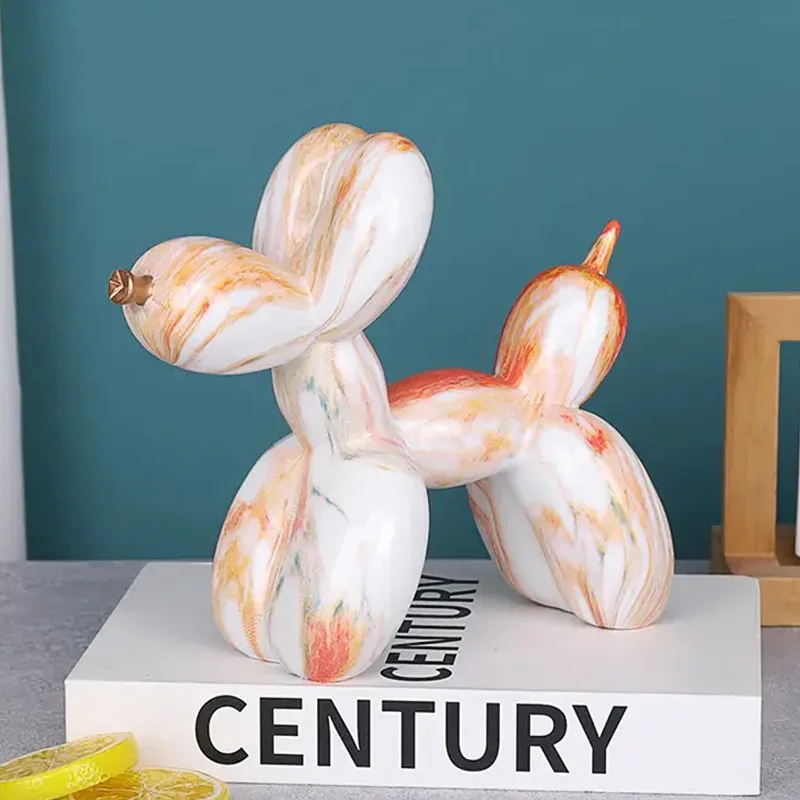Balloon Dog Home Decor Animals Figurine Ceramic Cute Statue Art Sculpture Craftwork Black with Line Boy Room Decoration