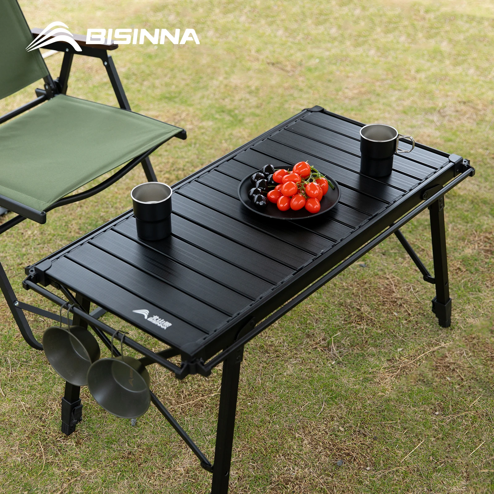 BISINNA Multifunctional IGT Table Aluminum Alloy Lightweight Camping BBQ Table Adjustable Leg Desktop for Picnic Hiking